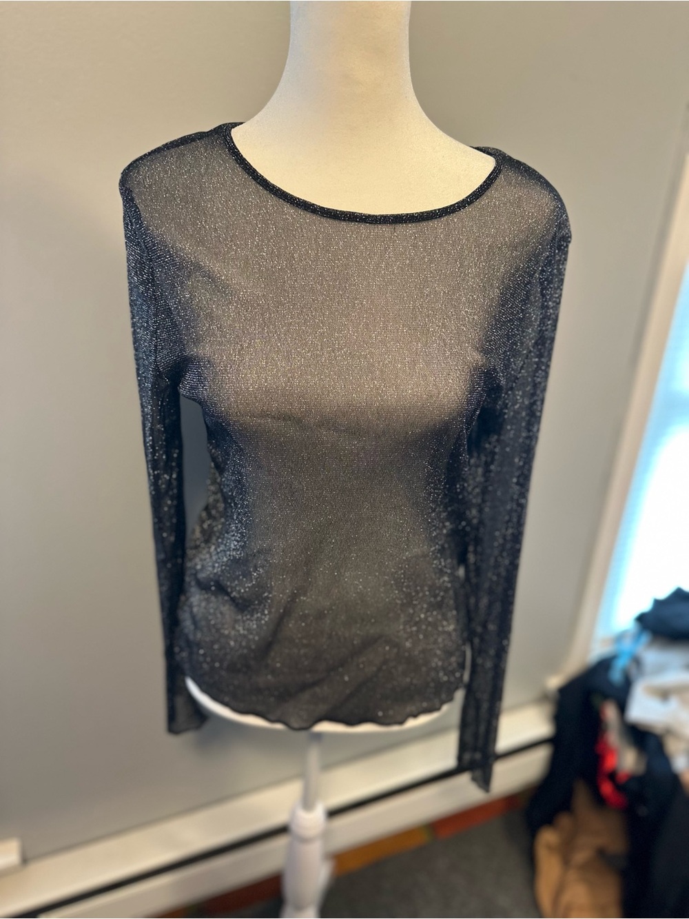 Victoria's Secret Black Sheer Metallic Long-Sleeve Top